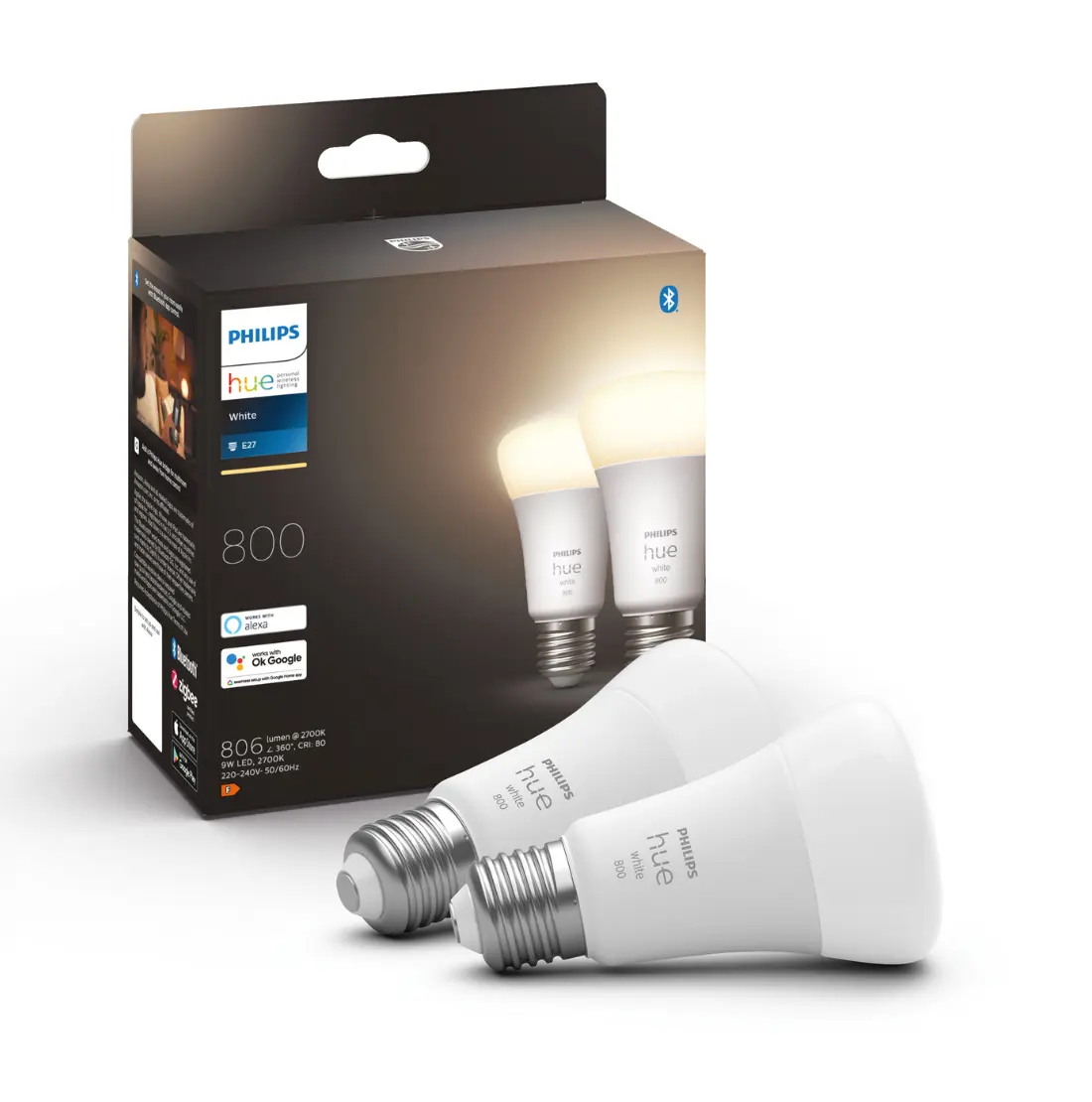 Philips Hue E27 2-pak White 2700k 9w 806lm