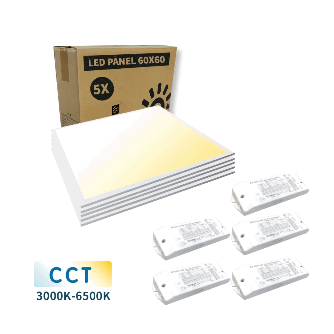 5 stk. LED Panel 60x60 | CCT | HUE Kompatibel