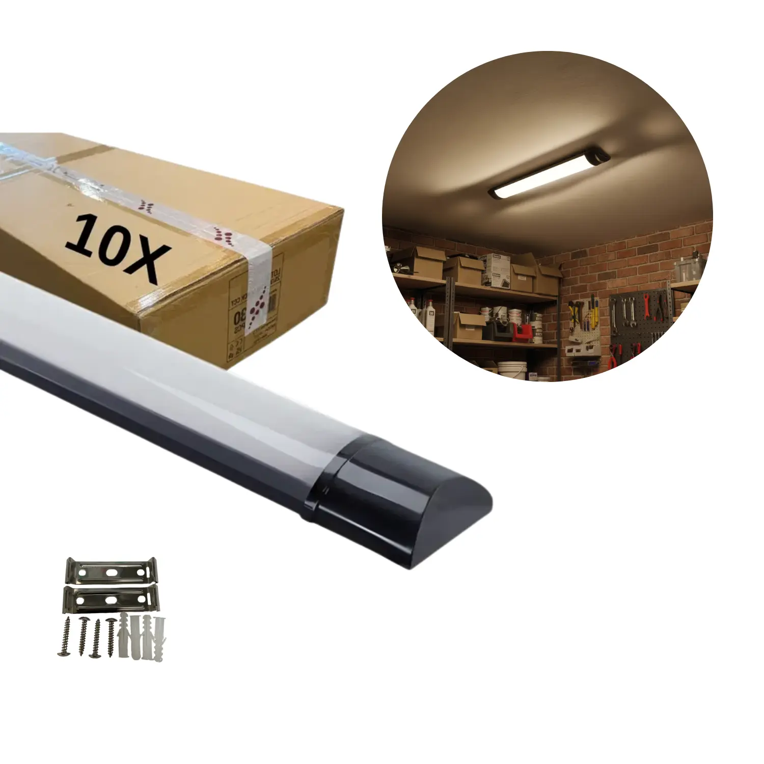 Flat LED-armatur | 60cm | 10-pack | CCT | 10/15/20W | LOTOS | Svart