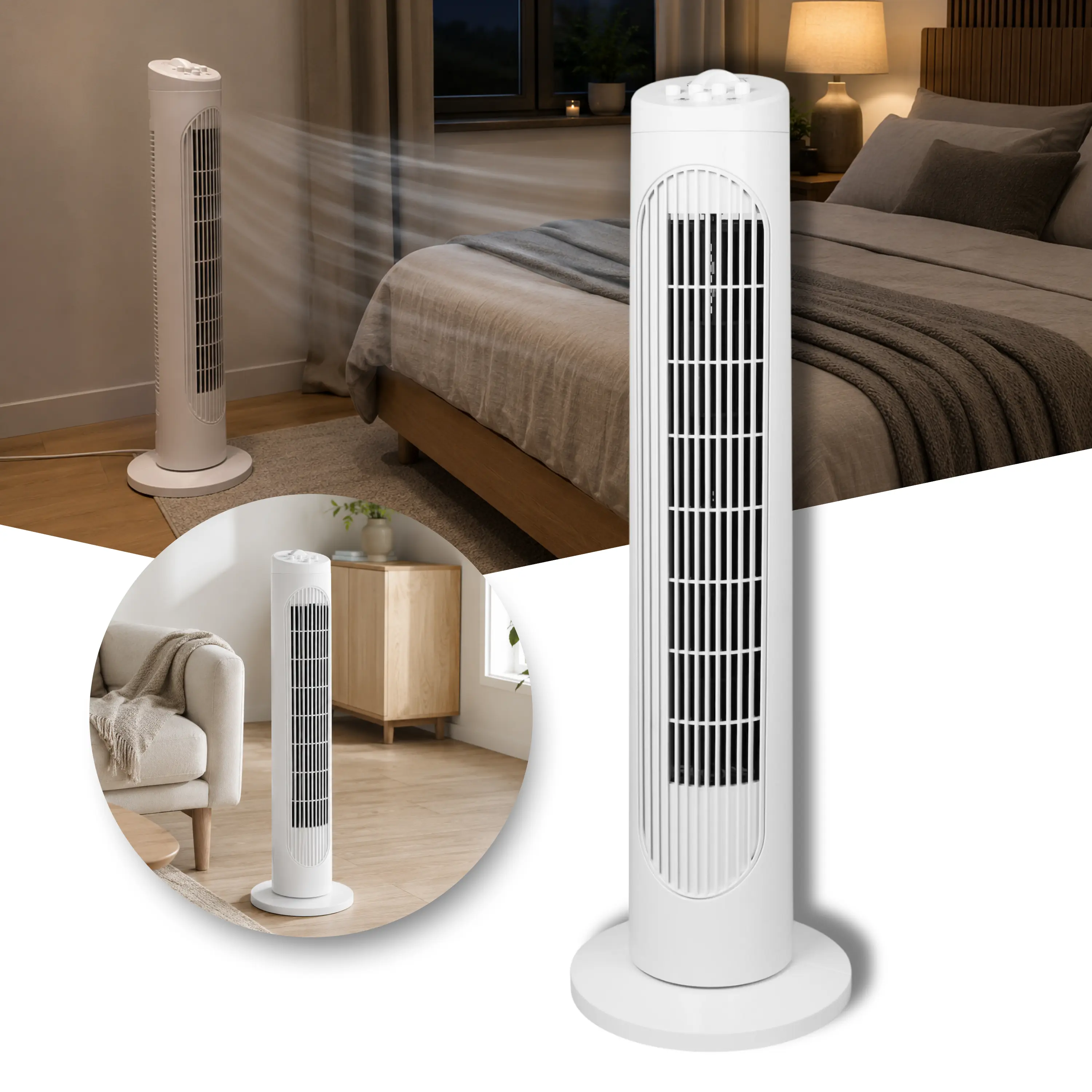 Torenventilator | Oscillerende ventilator met 3 snelheden | 50 W | Wit